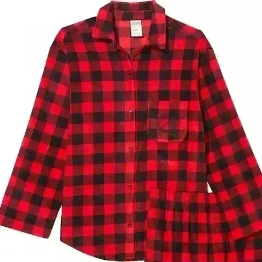 Victoria’s Secret’s PINK Red and Black Fleece Pajama Top (NWT)